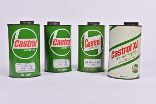 CASTROL: Four Castrol one quart oil cans.