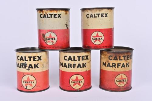 CALTEX: Five assorted Caltex grease tins
