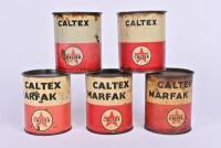 CALTEX: Five assorted Caltex grease tins