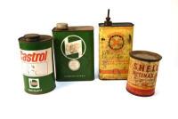 SHELL/CASTROL: Four assorted Shell and Castrol&nbsp;cans&nbsp;including a Redex&nbsp;can&nbsp;with pourer