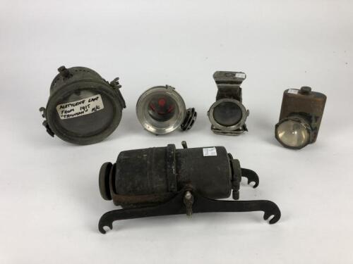 ACETYLENE LAMPS: A collection of Acethylene lamps. Lucas and Powell & Hanmer lamps