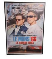 FORD VS FERRARI: A exceptional large original 2019 Ford Vs Ferrari film offset lithograph poster featuring Matt Damon & Christian Bale. Framed & Perspex glazed 148cm wide, 207cm high.