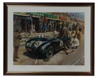 A limited edition (347/850) print titled 'Jaguar Pit Stop, Le Mans 1953' signed by Frank Raymond 'Lofty' England, & Artist Terence Cuneo to lower margin. [Location: Cheltenham, VIC]