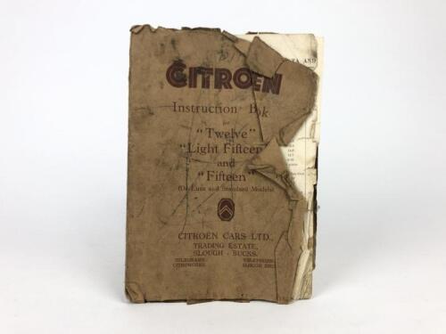 CITROEN: A 1939 'Citroen Instruction Book for "Twelve", "Light Fifteen" and "Fifteen" (De Luxe and Standard Models)'