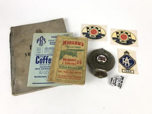 AUSTRALIAN AUTOMOBILIA: A collection of Australian automobilia items. RACV badge - registered number 29091