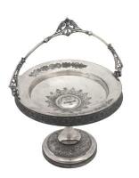 CAKE STAND: A&nbsp;silver trophy cake stand, dated 1884, depicts intricate​​​​​​​ etched design,&nbsp;19cm high, 26cm wide&nbsp;