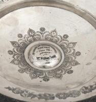 CAKE STAND: A&nbsp;silver trophy cake stand, dated 1884, depicts intricate​​​​​​​ etched design,&nbsp;19cm high, 26cm wide&nbsp; - 2