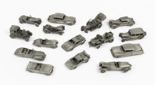 PEWTER CARS: A collection of fifteen Franklin Mint pewter classic cars, each approximately 7.5cm high