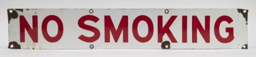 SIGN: A original enamelled 'No Smoking' sign, 91cm wide, 15.5cm high.