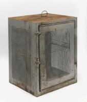 MEAT SAFE: A vintage pressed tin meat safe, complete with wire rack, 34.5cm wide, 46cm high, 30.5cm deep.