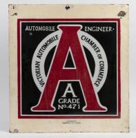 V.A.C.C: An original enamelled 'Victorian Automobile Chamber of Commerce' workshop sign, 'A Grade' Member No.471. 54.5cm wide, 58.5cm high.
