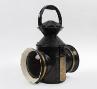 RAILWAY LAMP: An early large railway gate signal lamp, with red lenses to either side. Approx 35cm tall.