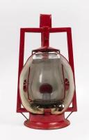 DIETZ LANTERN: An early Dietz 'Protector Trackwalker'&nbsp;Railroad lantern, made in New York USA, patented Jan 28-1909.Painted red.