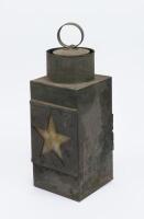 LAMP: An early 'Star' lamp, lit by candle, 40cm high, 14.5cm wide&nbsp;