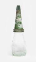 CASTROL: A one pint embossed&nbsp;glass Wakefield motor oil bottle with a later&nbsp;metal pourer and associated&nbsp;dust cap.&nbsp;