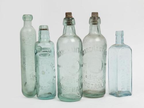 BOTTLES: Five various branded Australian bottles including, 'J. Eastman & Co Broken Hill', 'Narracoorte'