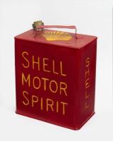 SHELL: A two gallon Shell Motor Spirit&nbsp;running board&nbsp;tin in restored condition, with 'Shell' embossed brass cap - 2