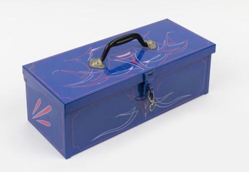 TOOL BOX: A pinstriped workman's tool box, 39cm long