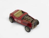 HOT ROD: A vintage&nbsp;friction drive tin plate hot rod toy car with missing windshield, made in Japan, 18cm long