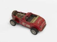 HOT ROD: A vintage&nbsp;friction drive tin plate hot rod toy car with missing windshield, made in Japan, 18cm long - 2