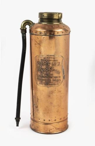SIMPLEX: An early 1950s Wormald Bros 'Simplex' copper fire extinguisher