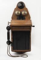 ERICSSON: A antique Ericsson wall mounted magneto telephone, Approx 70cm tall, 36cm wide.