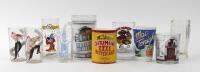 CUPS: A collection of assorted vintage and modern advertising glasses including 'Greig's Honey Olympic Pageant 1956' glass, tin/foam 'Castlemaine XXXX Bitter' can cooler and others. 10 pieces in total.&nbsp;