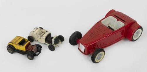 HOT RODS: A collection of three toy cars with various brands such as, Nylint Toys Rockford, ILL, 'Tonka'