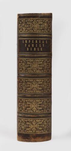 BIBLE: A hardcover circa 1859 Bible 38.5cm high, 29.5 cm wide, 10.5cm deep