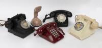 TELEPHONES: A&nbsp;group of five table phones including&nbsp;two 1950s 300 series,&nbsp;one Ivory, one Black, a 1960s&nbsp;Mushroom colour&nbsp; 'Ericofon' a rare 1960s Black 801&nbsp;series and a 1990s push button model.