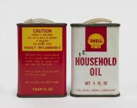 SHELL: Two original 4 fl oz&nbsp;Shell tins, one 'Household Oil' and one 'Lighter Fluid'.&nbsp;&nbsp; - 2