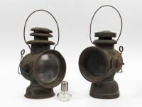 LAMPS: Two early lamps including 'Dietz'&nbsp;union driving lamp and one other unmarked, both approximately&nbsp;38cm tall