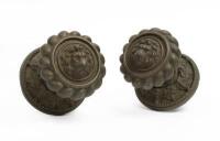 DOOR HANDLES: Two brass ornate door handles with lions head on&nbsp;face.&nbsp;