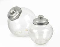 GLASS JARS: A set of glass counter displays jars with&nbsp;aluminium lids.