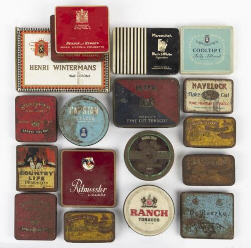 CIGARETTE TINS: A boxed lot of cigarette tins including, Havelock, Capstan, Logcabin, and others