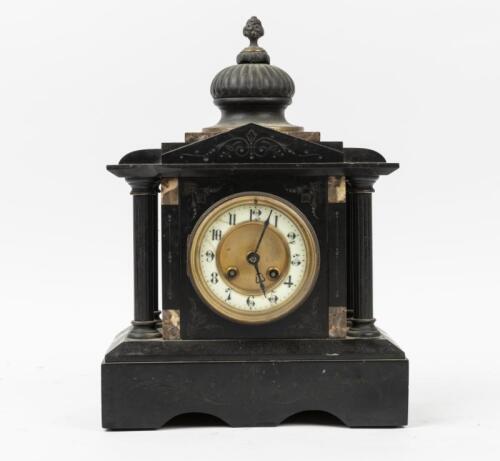 MANTLE CLOCK: A heavy antique mantle clock possibly slate & marble