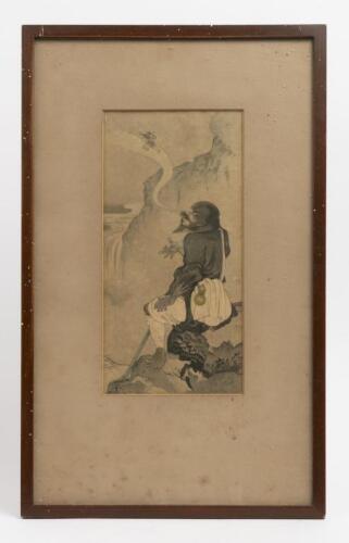 ARTWORK: A early Japanese artwork believed to be known as 'The Daiost Immortals Xiama and Tieguai' by Yan Hui, framed 28cm wide, 45.5cm high.