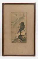 ARTWORK: A early Japanese artwork believed to be known as 'The Daiost Immortals Xiama&nbsp;and Tieguai' by Yan Hui, framed 28cm wide, 45.5cm high.
