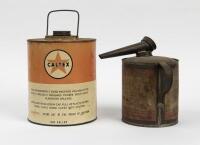 CANS: Two cans,&nbsp;a one gallon&nbsp;'Caltex&nbsp;Gasoline' can&nbsp;and a half gallon 'Laurel&nbsp;Kerosene' can with pourer.&nbsp; - 2