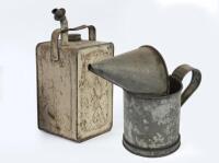 CANS: Two cans,&nbsp;a vintage&nbsp;2 imp quart galvanized water can and a vintage 'Esso Blue Valor' paraffin oil can.&nbsp;