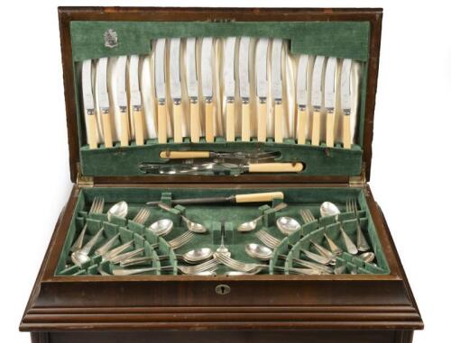 CUTLERY: A Viner and Hall, Sheffield cutlery canteen in fitted timber standing case , 73cm high, 68cm wide