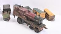 MODEL RAILWAY: A collection of three clockwork tinplate locomotives and assorted tenders and wagons. - 5