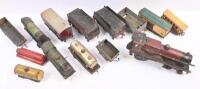 MODEL RAILWAY: A collection of three clockwork tinplate locomotives and assorted tenders and wagons. - 6