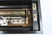 MUSIC BOX: An antique Swiss made music box by 'F Cochon Fabricant&nbsp;Geneva', brass tubular design, box with inlay design to lid. 54cm wide, 14cm high, 22cm deep. - 6