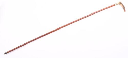 CANE: An antique processional cane with bone handle, likely stag. 88cm tall.