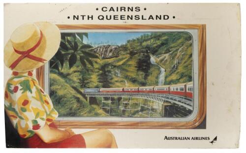 AUSTRALIAN AIRLINES: An original double sided cardboard Australian Airlines 'Cairns, Nth. Queensland' advertising poster. 97cm wide, 60cm high.