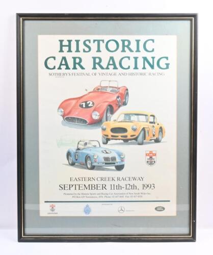 POSTER: A historic car racing poster by Brian Caldersmith a water colour artist, 69cm high