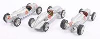 AUTO UNION: Three 'Brumm' 1:43 scale model cars. Two 1936 Auto Union Type 'C'&nbsp;race cars, one with dual rear wheels and one 1938 Auto Union Type 'D'&nbsp;race car. - 3