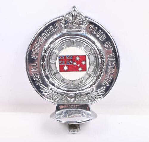 RACV: An early Royal Automobile Club of Victoria Associate (RACV) badge by 'Angus & Coote Sydney' members number '8132'. 10cm wide, 14cm high.