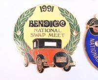 SWAP MEETS: A collection of four badges from Victorian swap meets including Bendigo 1986,87 & 91 and one other, largest 7cm wide. - 2